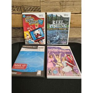Lot of 4 Nintendo Wii Games - Rabbids, Reel Fishing, Divas on Ice, Amusement
